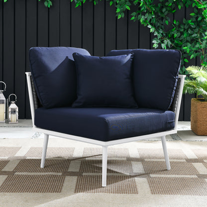 Stance Outdoor Patio Aluminum Corner Chair in White Navy by Modway (5567)