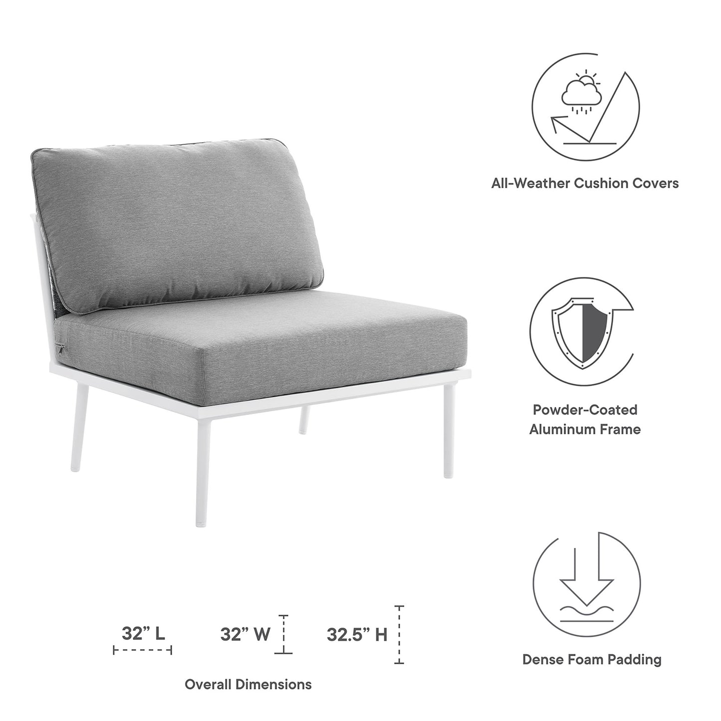 Stance Outdoor Patio Aluminum Armless Chair in White Gray by Modway (5568)