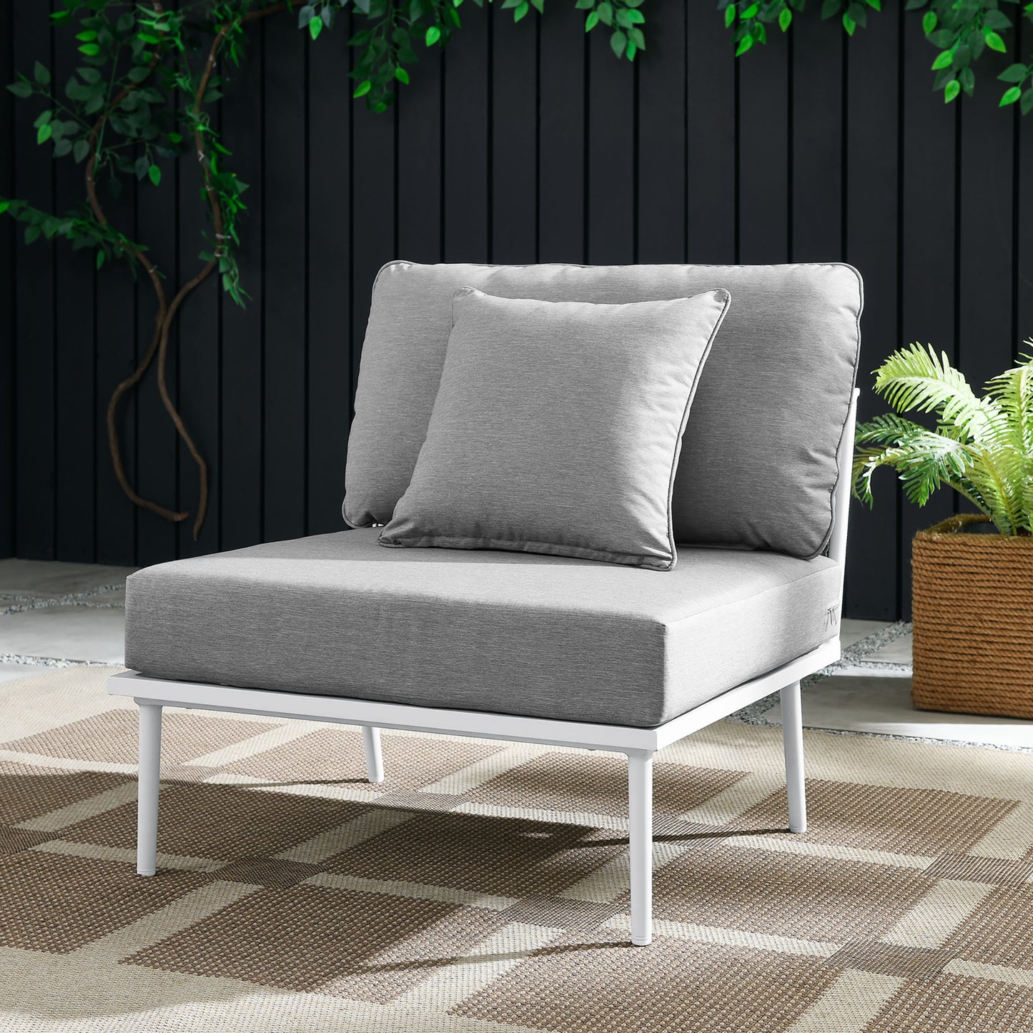 Stance Outdoor Patio Aluminum Armless Chair in White Gray by Modway (5568)