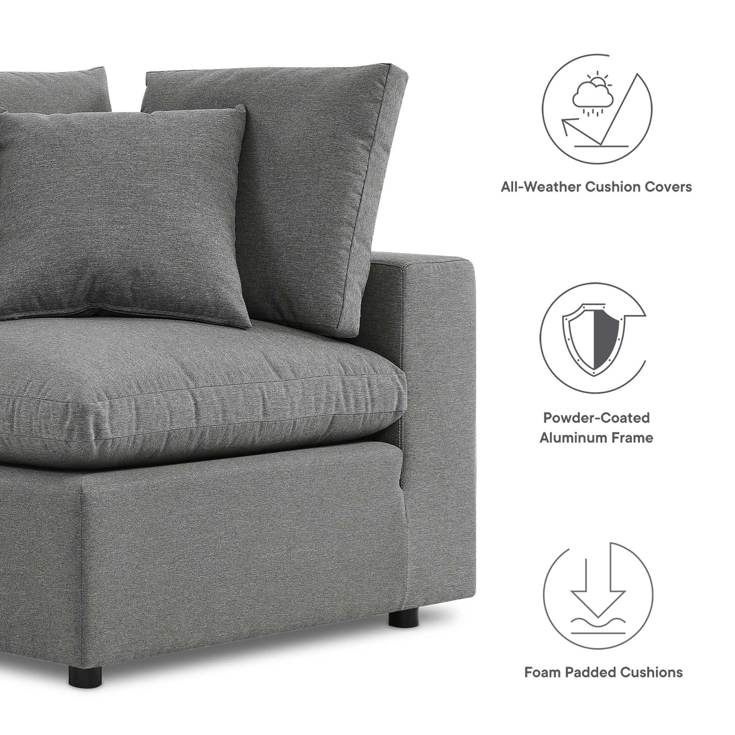 Commix Overstuffed Outdoor Patio Loveseat in Charcoal by Modway (5576)