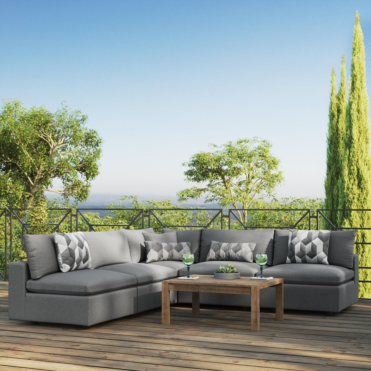 Commix 5-Piece Outdoor Patio Sectional Sofa in Charcoal by Modway (5587)