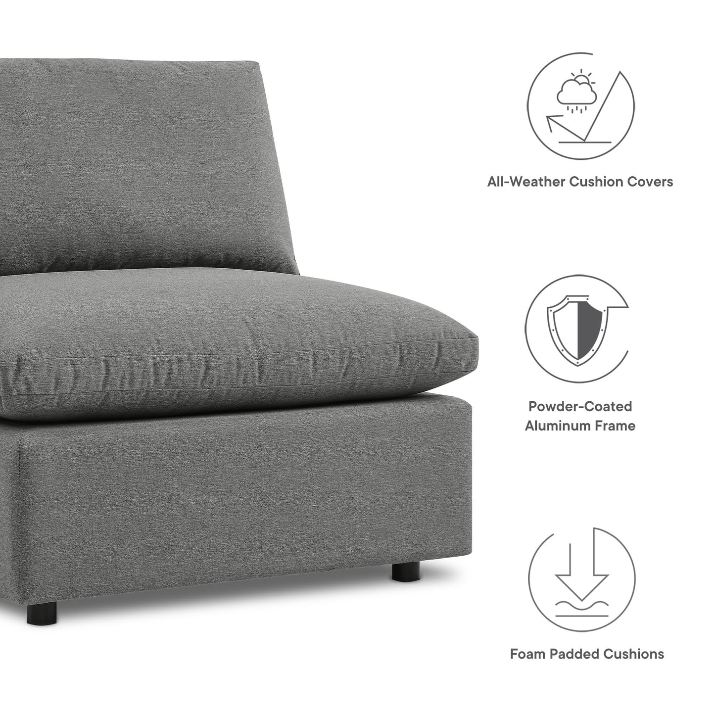 Commix 5-Piece Outdoor Patio Sectional Sofa in Charcoal by Modway (5587)