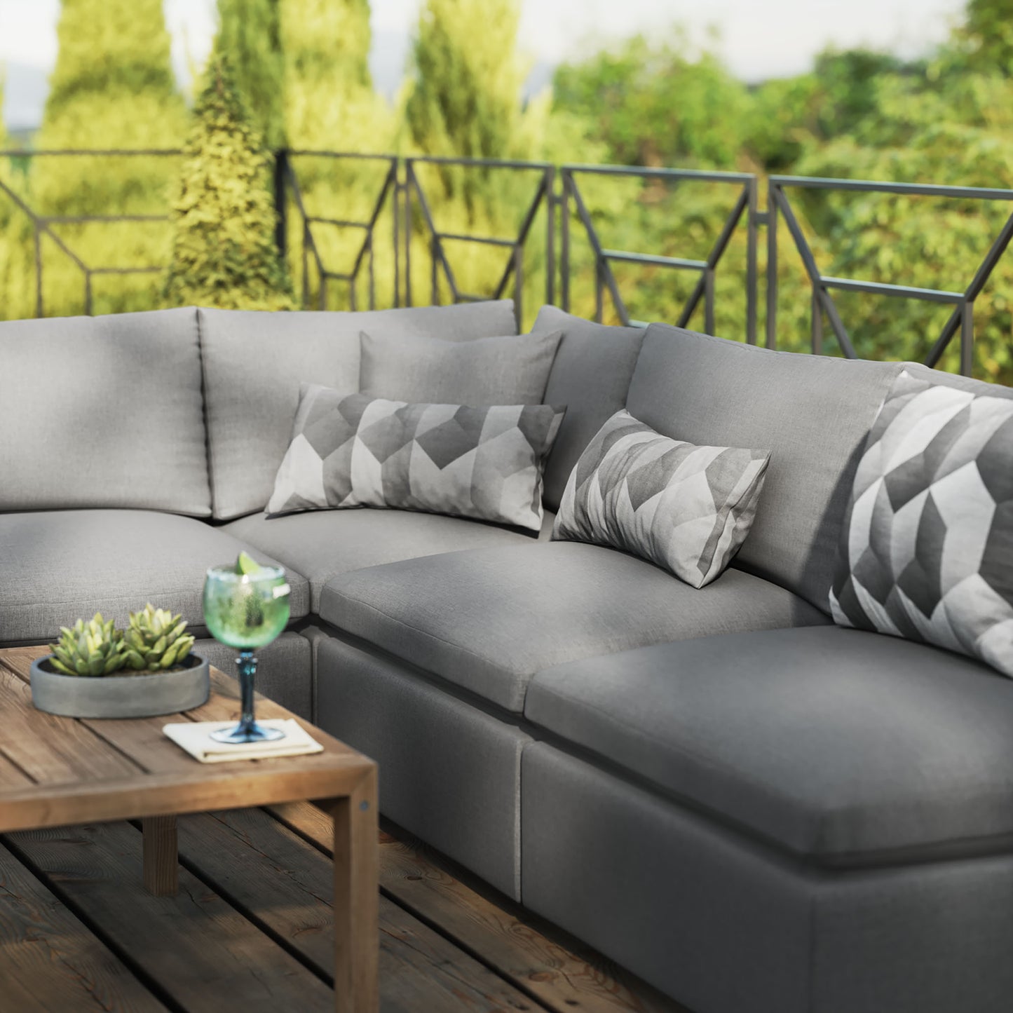Commix 5-Piece Outdoor Patio Sectional Sofa in Charcoal by Modway (5587)
