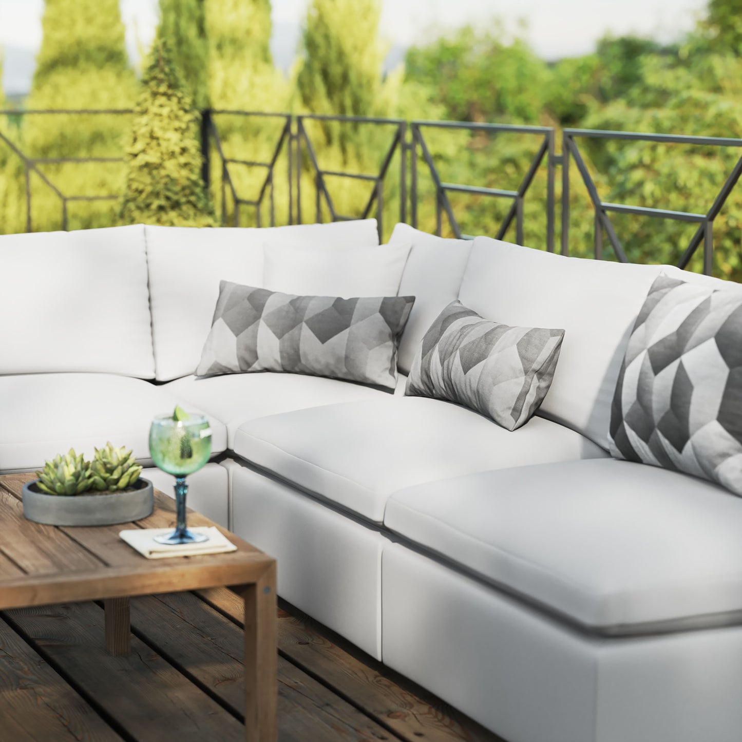 Commix 5-Piece Outdoor Patio Sectional Sofa in White by Modway (5587)