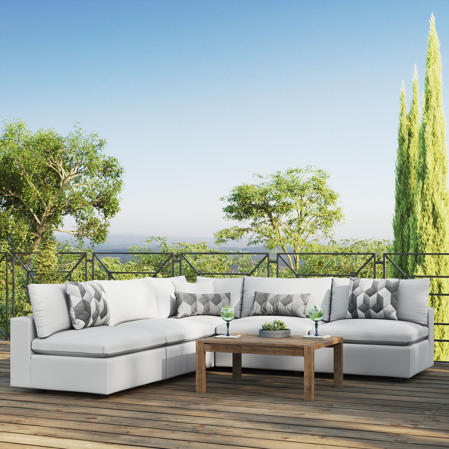Commix 5-Piece Outdoor Patio Sectional Sofa in White by Modway (5587)
