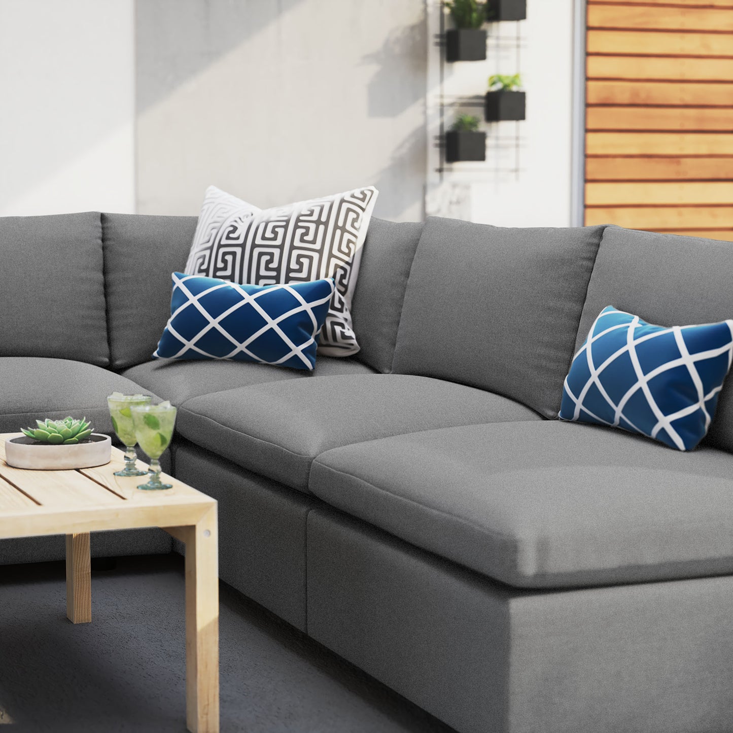 Commix 5-Piece Sunbrella Outdoor Patio Sectional Sofa in Gray by Modway (5588)