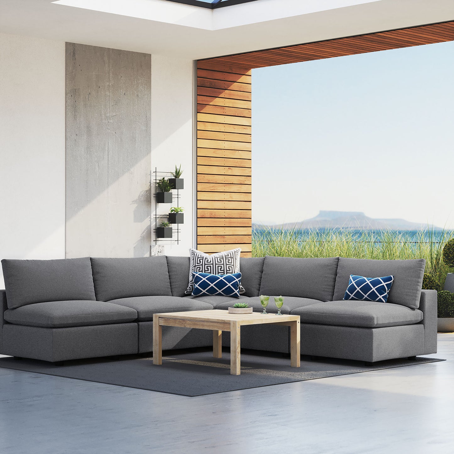 Commix 5-Piece Sunbrella Outdoor Patio Sectional Sofa in Gray by Modway (5588)