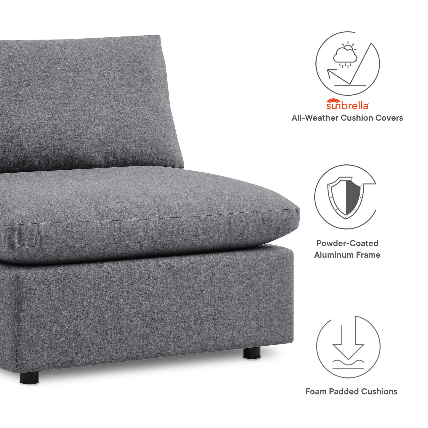 Commix 5-Piece Sunbrella Outdoor Patio Sectional Sofa in Gray by Modway (5588)