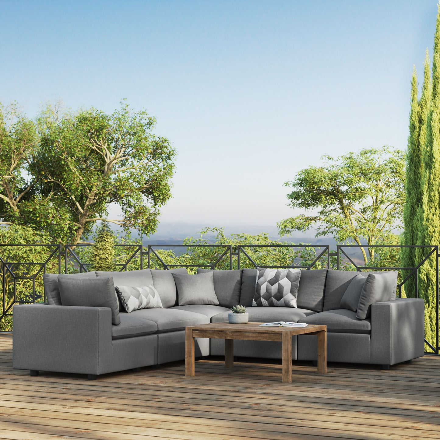 Commix 5-Piece Outdoor Patio Sectional Sofa in Charcoal by Modway (5589)