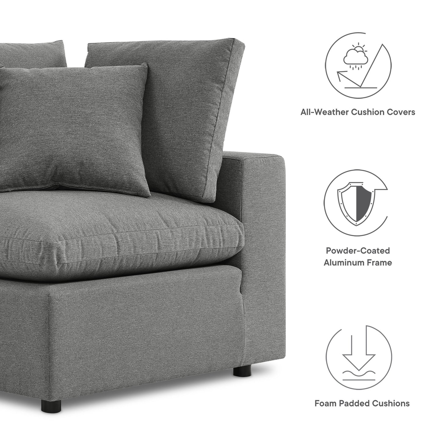 Commix 5-Piece Outdoor Patio Sectional Sofa in Charcoal by Modway (5589)