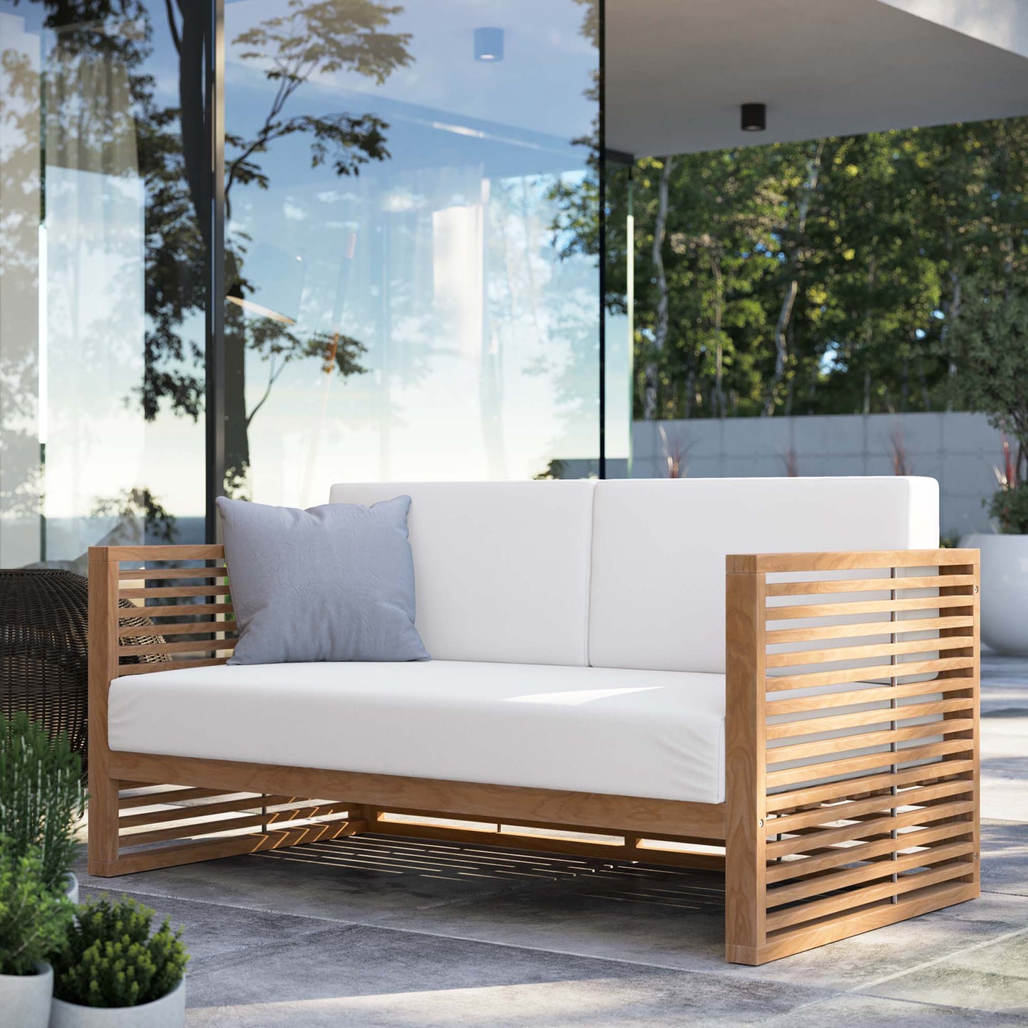 Carlsbad Teak Wood Outdoor Patio Loveseat in Natural White by Modway (5605)