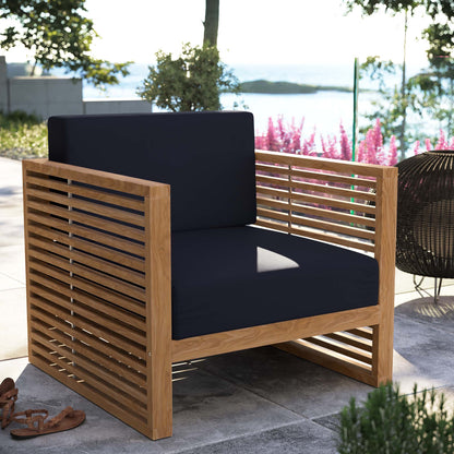 Carlsbad Teak Wood Outdoor Patio Armchair in Natural Navy by Modway (5606)