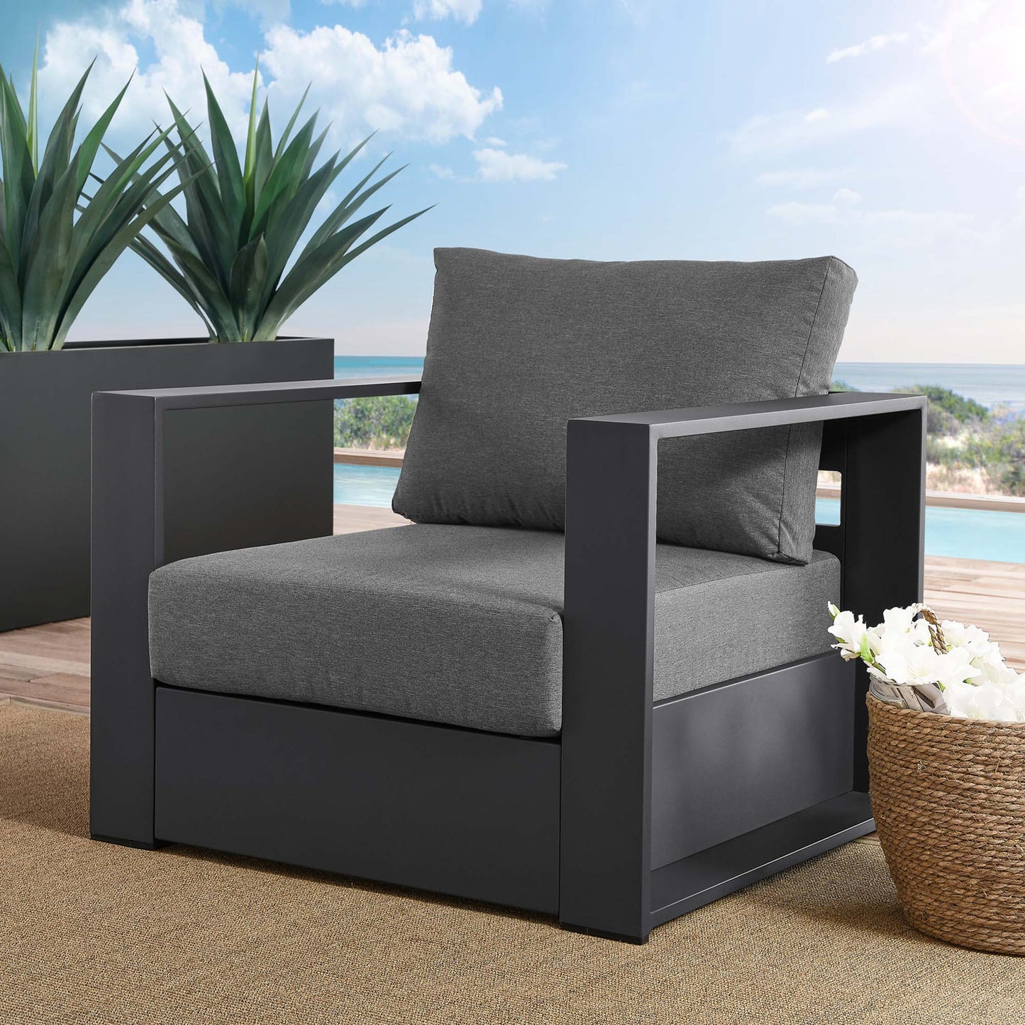 Tahoe Outdoor Patio Powder-Coated Aluminum Armchair in Gray Charcoal by Modway (5675)