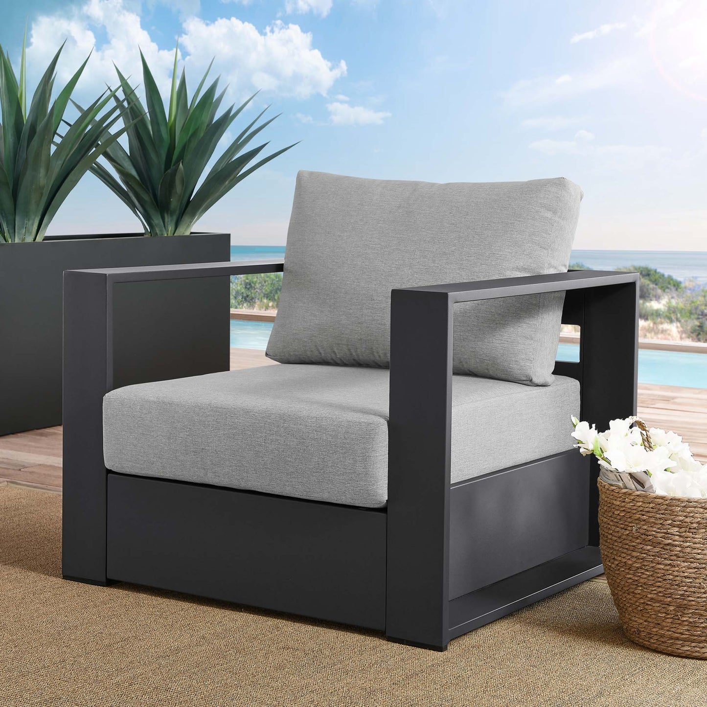Tahoe Outdoor Patio Powder-Coated Aluminum Armchair in Gray Gray by Modway (5675)