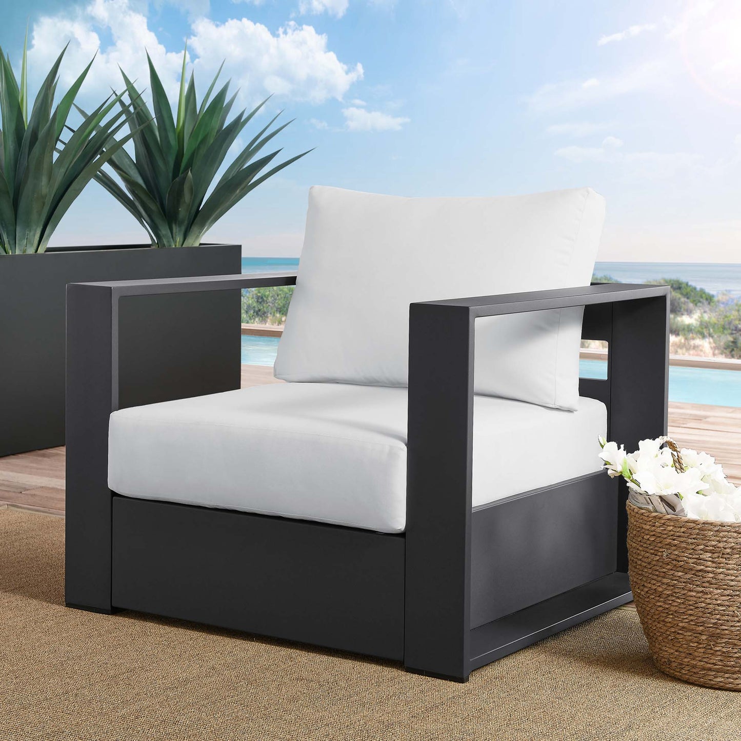 Tahoe Outdoor Patio Powder-Coated Aluminum Armchair in Gray White by Modway (5675)