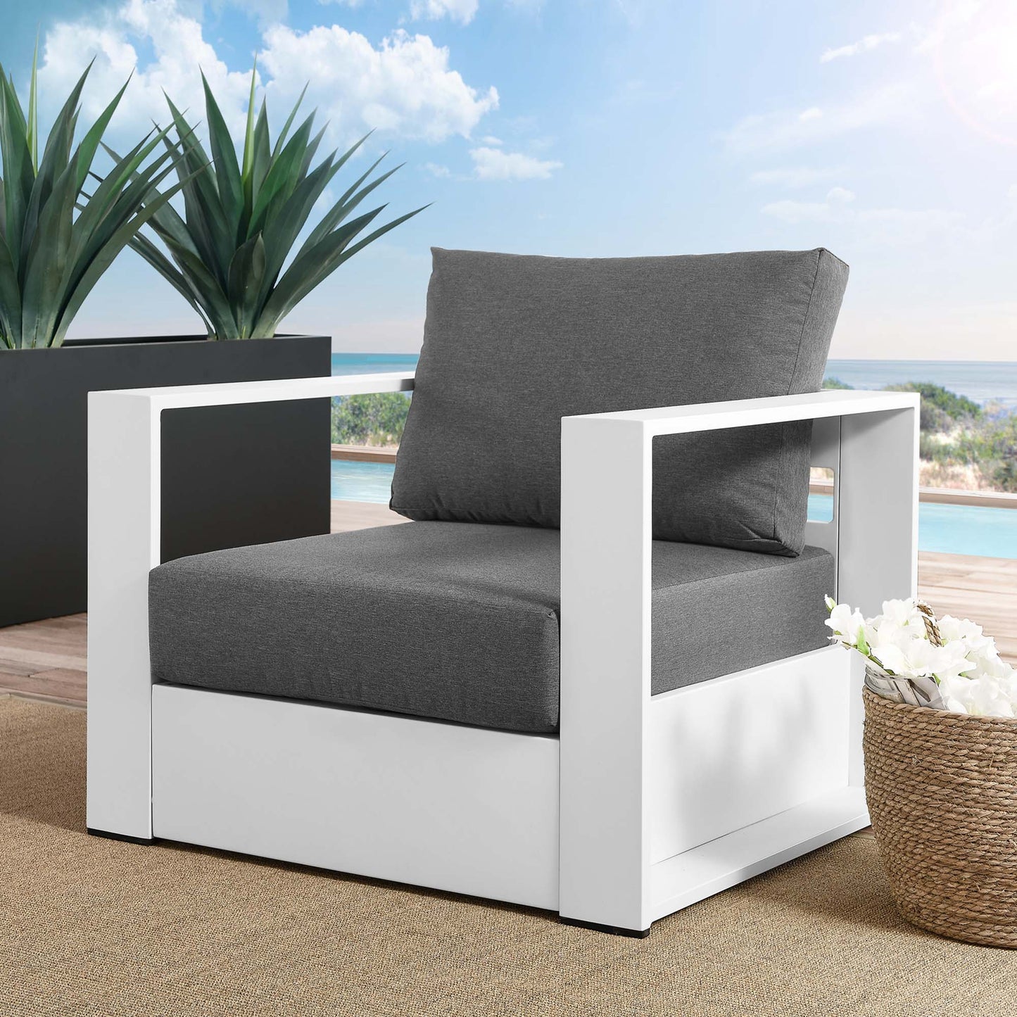 Tahoe Outdoor Patio Powder-Coated Aluminum Armchair in White Charcoal by Modway (5675)