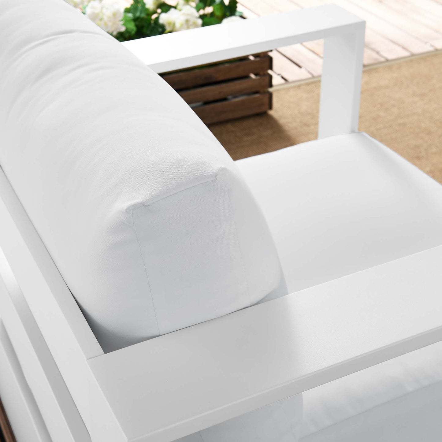 Tahoe Outdoor Patio Powder-Coated Aluminum Armchair in White White by Modway (5675)
