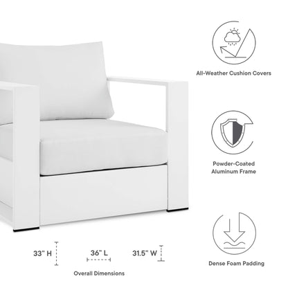 Tahoe Outdoor Patio Powder-Coated Aluminum Armchair in White White by Modway (5675)