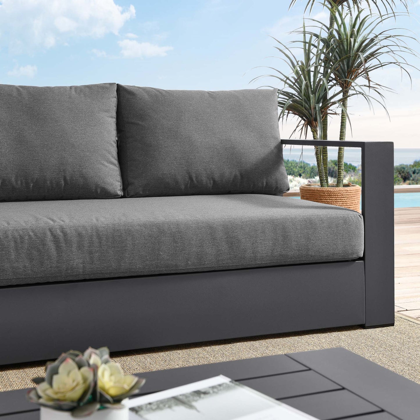Tahoe Outdoor Patio Powder-Coated Aluminum Sofa in Gray Charcoal by Modway (5676)
