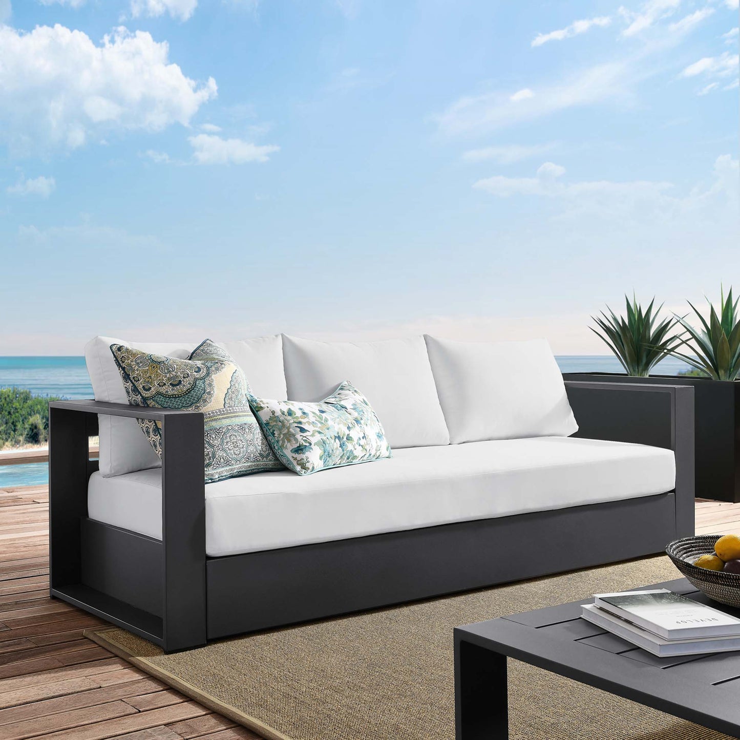 Tahoe Outdoor Patio Powder-Coated Aluminum Sofa in Gray White by Modway (5676)