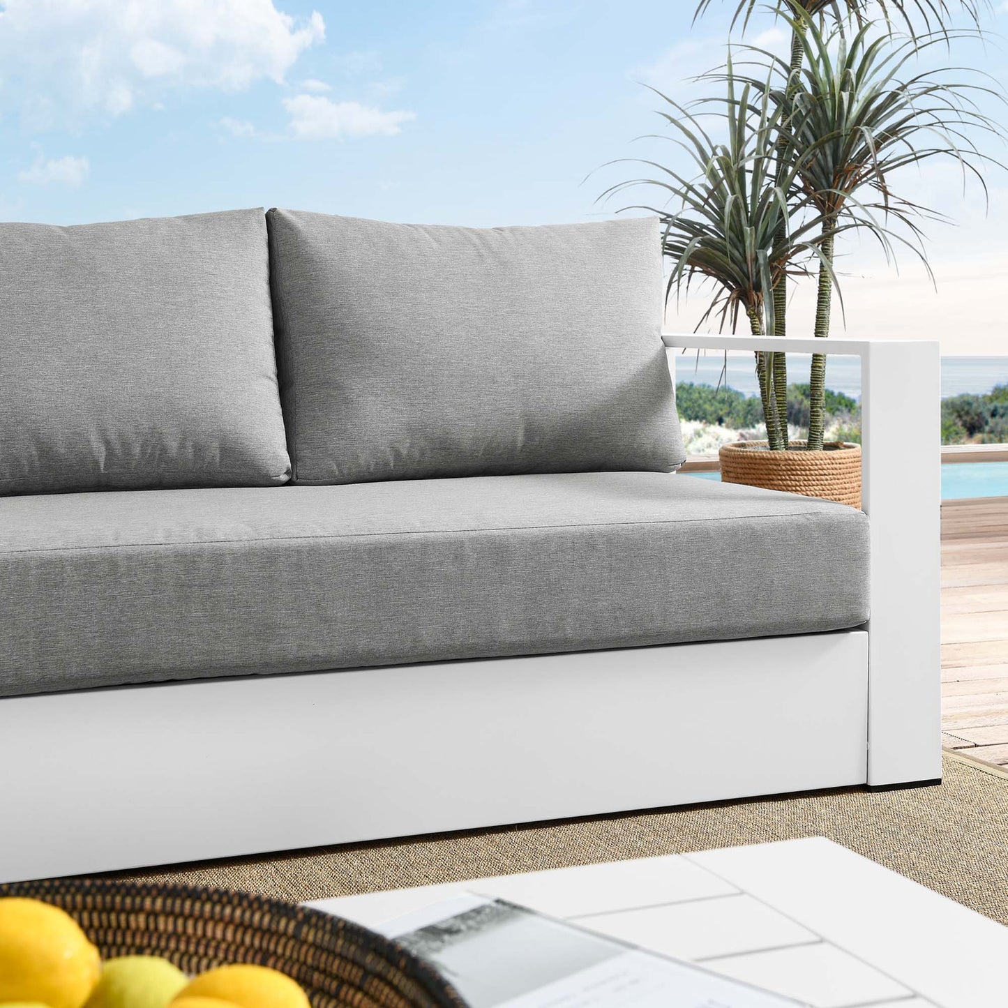 Tahoe Outdoor Patio Powder-Coated Aluminum Sofa in White Gray by Modway (5676)