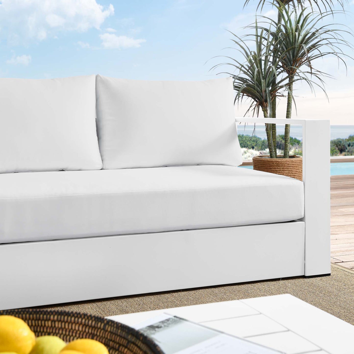 Tahoe Outdoor Patio Powder-Coated Aluminum Sofa in White White by Modway (5676)