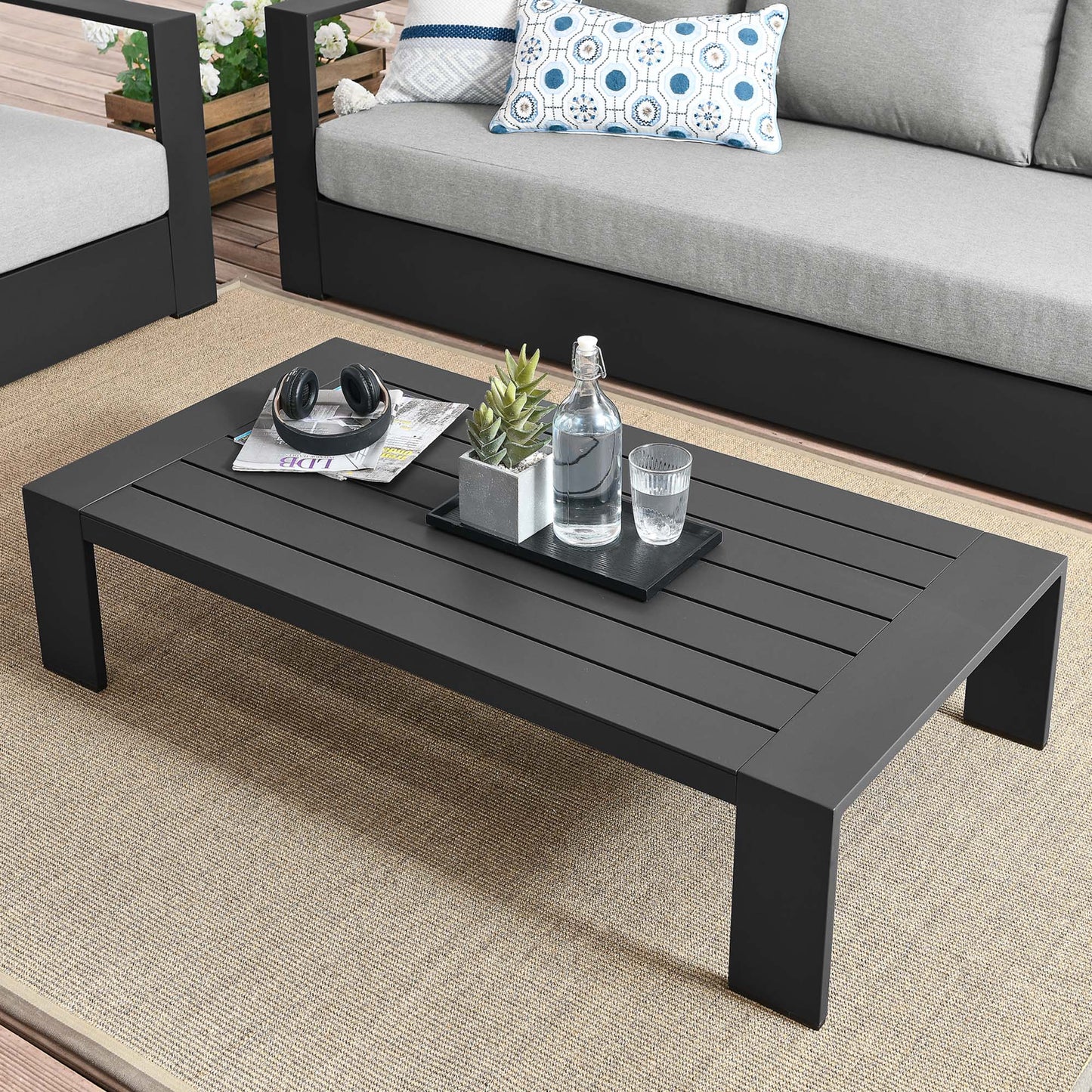 Tahoe Outdoor Patio Powder-Coated Aluminum Coffee Table in Gray by Modway (5677)