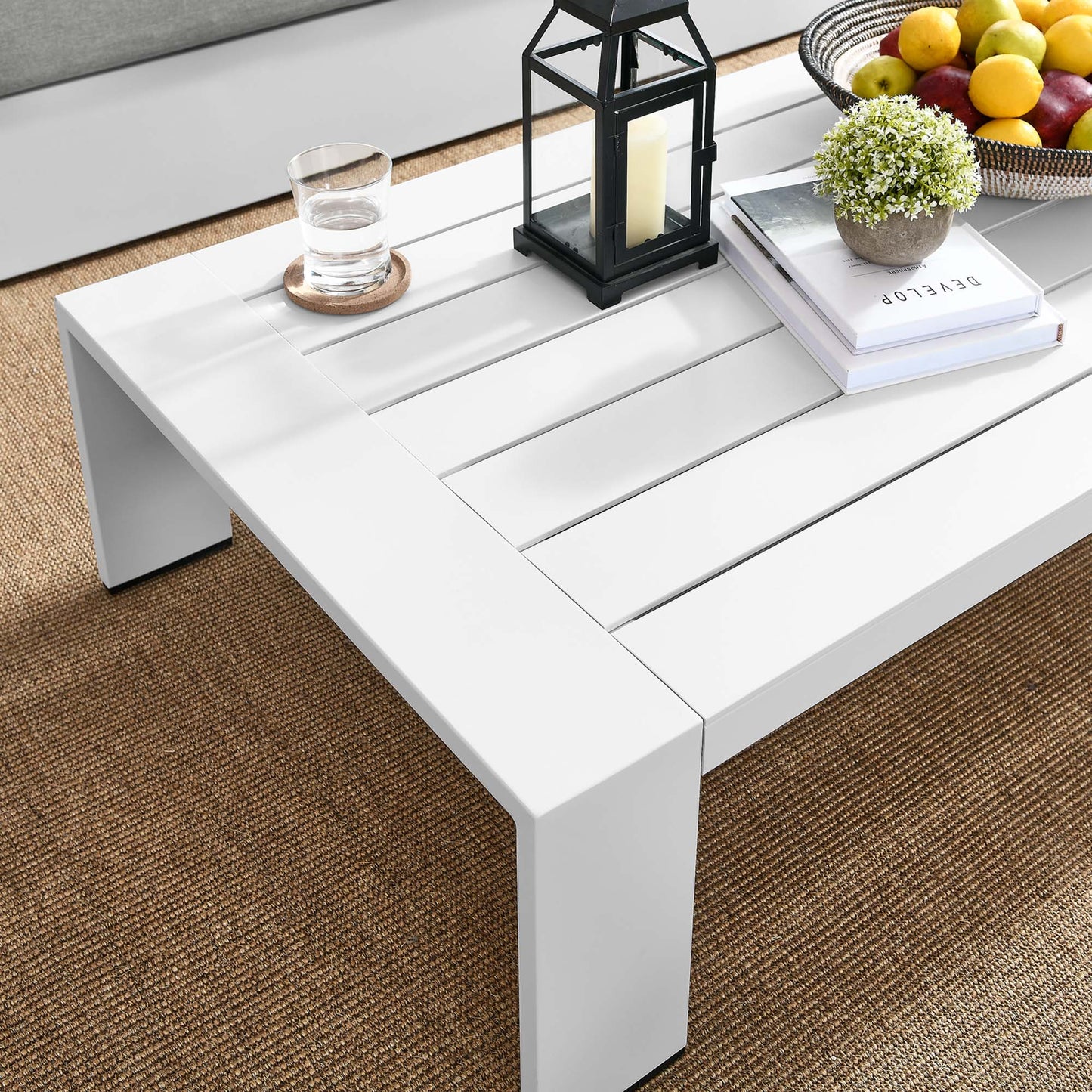Tahoe Outdoor Patio Powder-Coated Aluminum Coffee Table in White by Modway (5677)