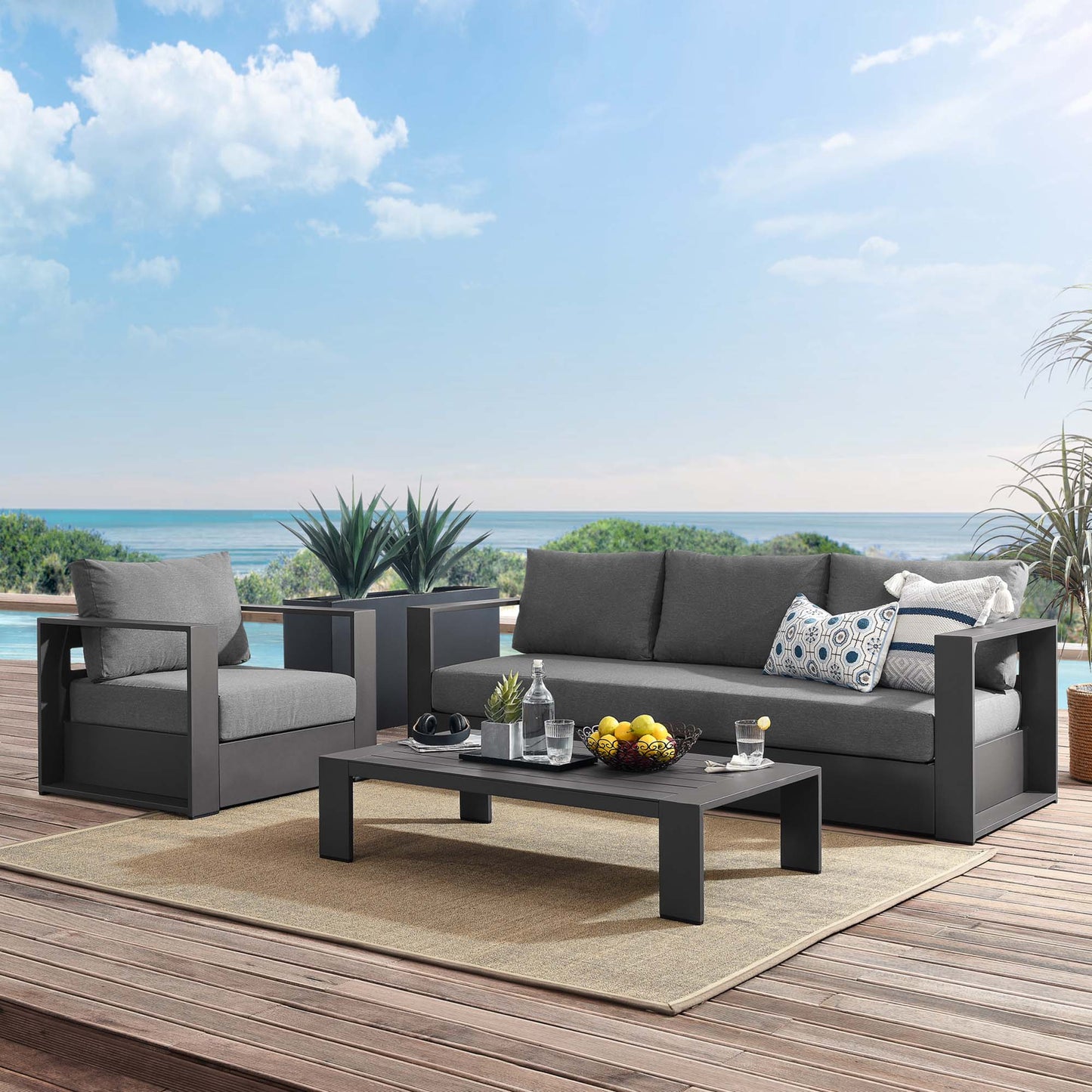 Tahoe 3-Piece Outdoor Patio Powder-Coated Aluminum Set in Gray Charcoal by Modway (5748)