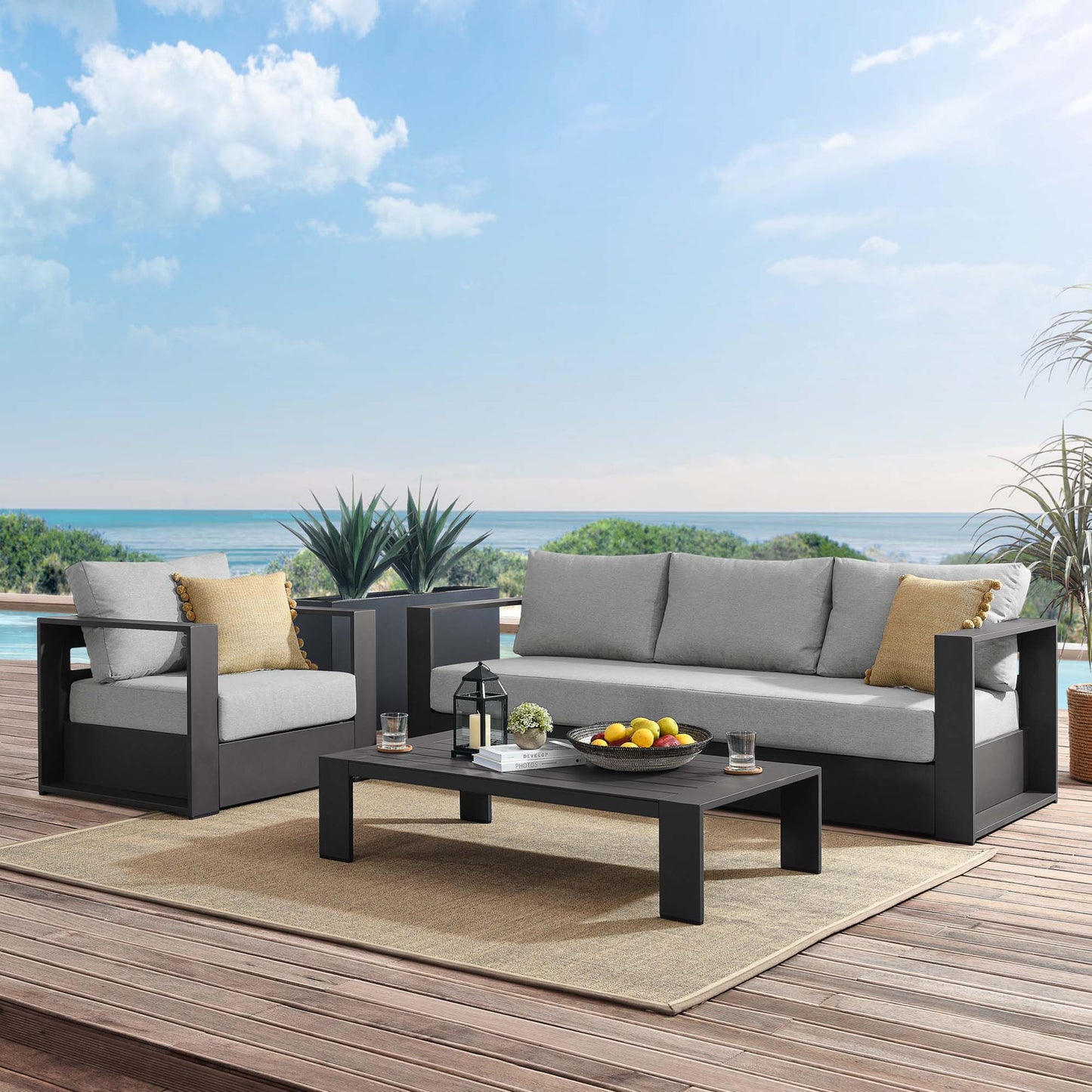 Tahoe 3-Piece Outdoor Patio Powder-Coated Aluminum Set in Gray Gray by Modway (5748)
