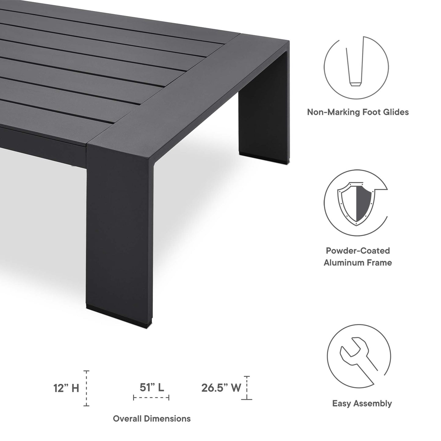 Tahoe 3-Piece Outdoor Patio Powder-Coated Aluminum Set in Gray White by Modway (5748)