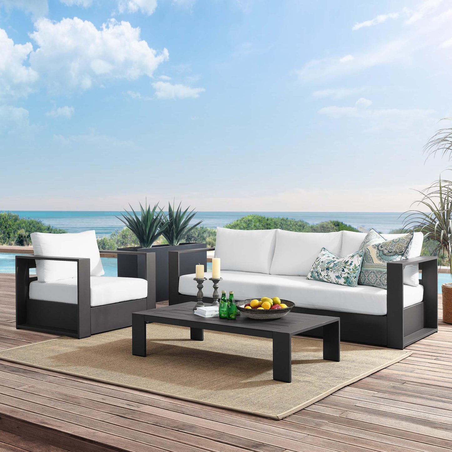 Tahoe 3-Piece Outdoor Patio Powder-Coated Aluminum Set in Gray White by Modway (5748)