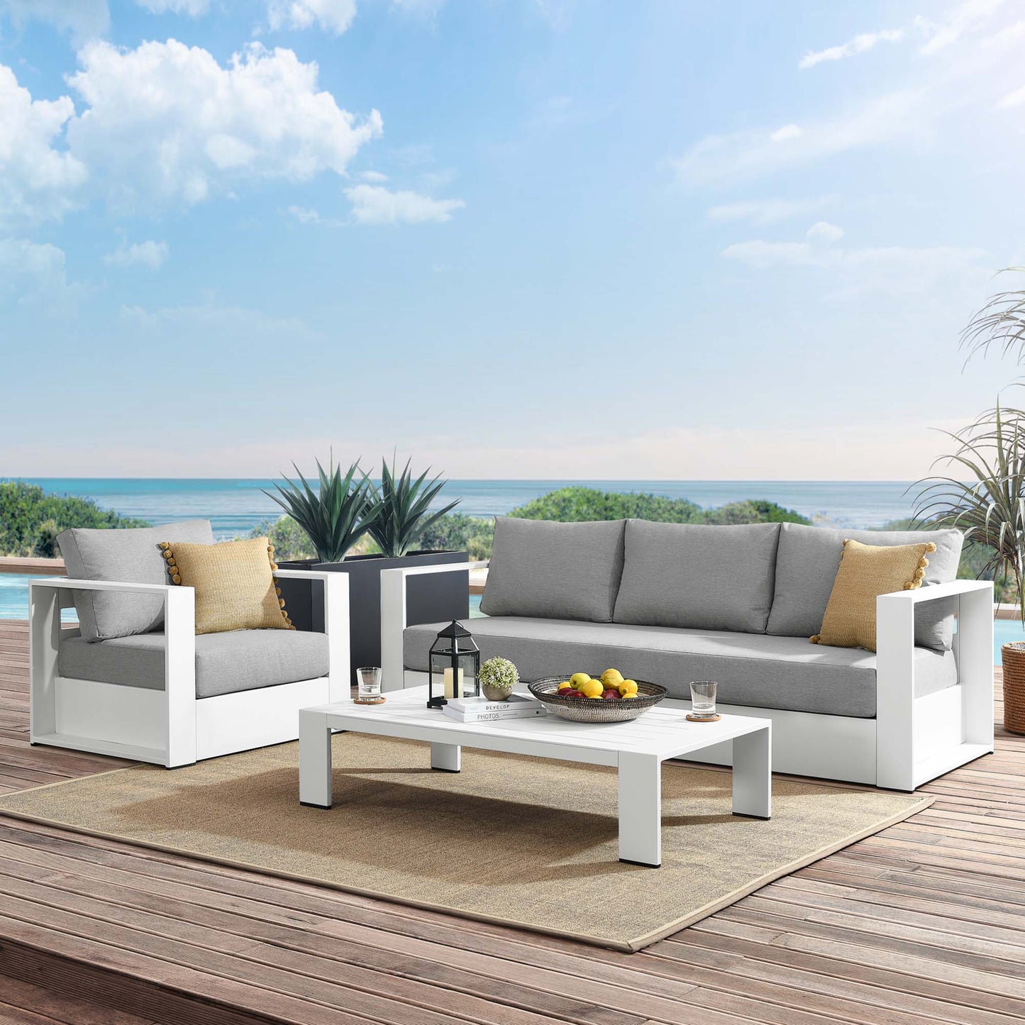 Tahoe 3-Piece Outdoor Patio Powder-Coated Aluminum Set in White Gray by Modway (5748)