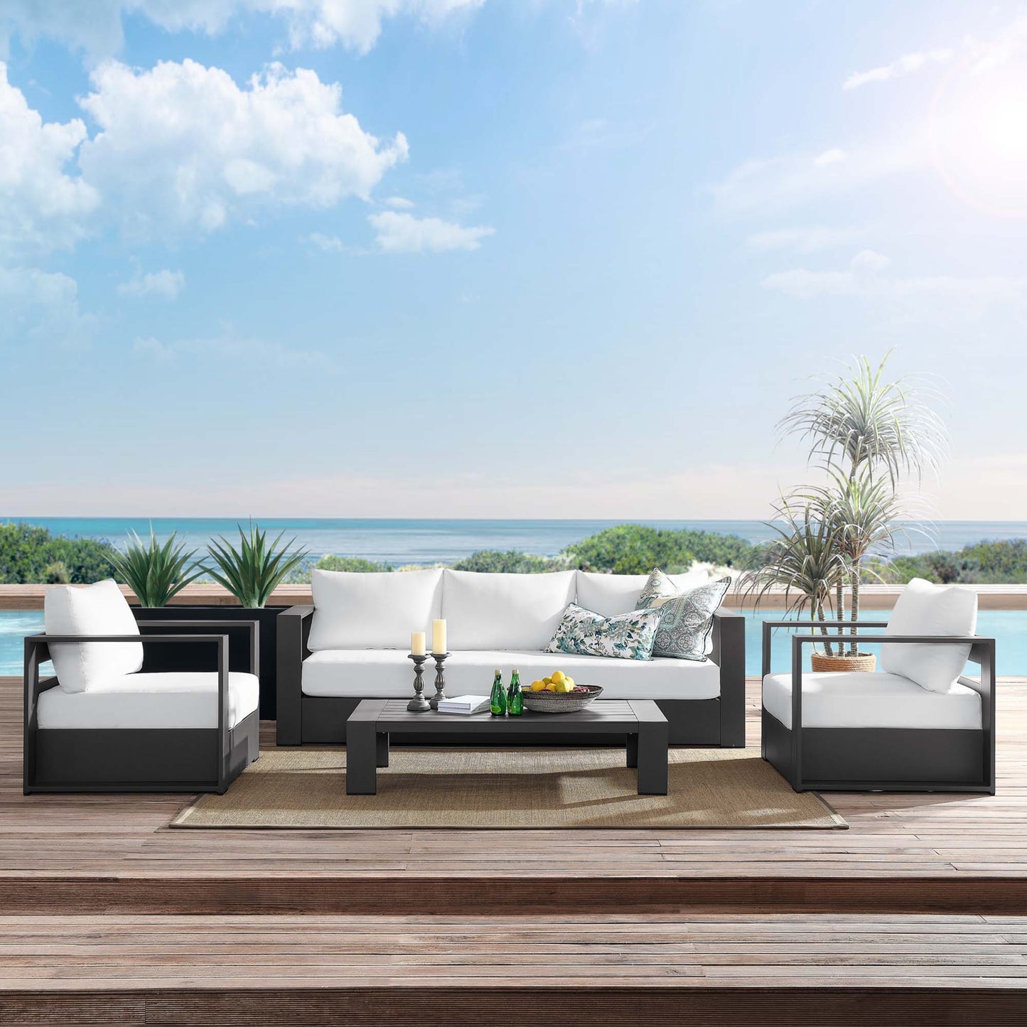 Tahoe 4-Piece Outdoor Patio Powder-Coated Aluminum Set in Gray White by Modway (5749)