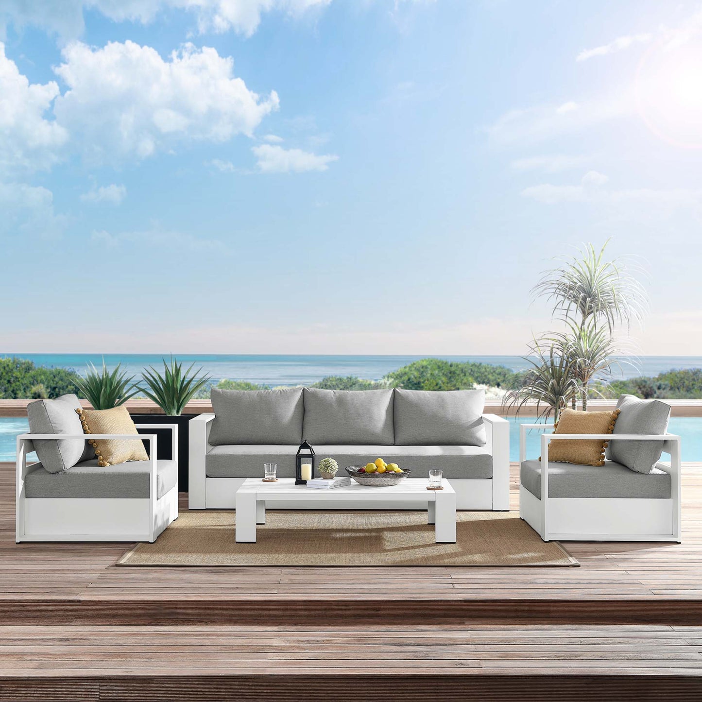 Tahoe 4-Piece Outdoor Patio Powder-Coated Aluminum Set in White Gray by Modway (5749)