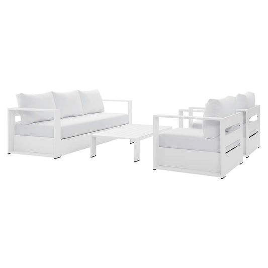 Tahoe 4-Piece Outdoor Patio Powder-Coated Aluminum Set in White White by Modway (5749)