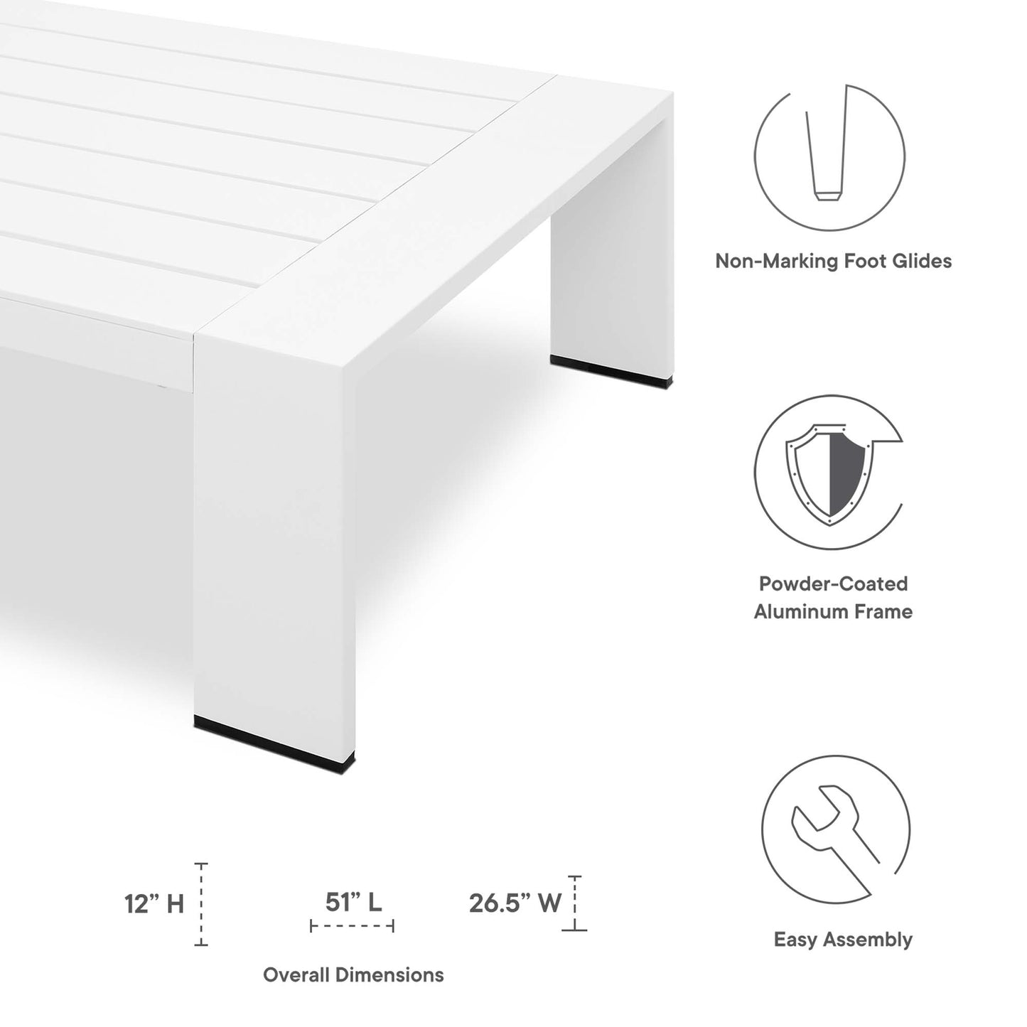 Tahoe 4-Piece Outdoor Patio Powder-Coated Aluminum Set in White White by Modway (5749)