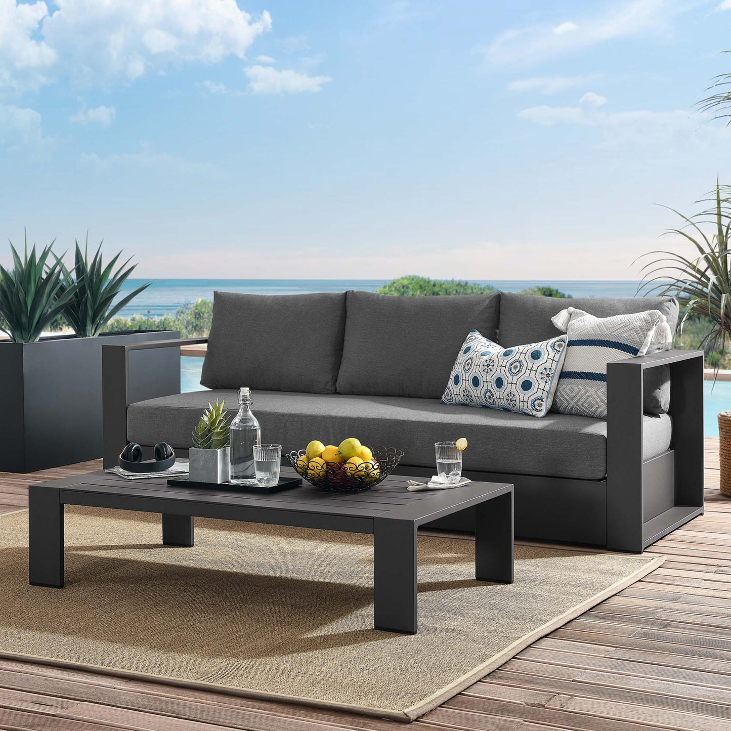 Tahoe 2-Piece Outdoor Patio Powder-Coated Aluminum Set in Gray Charcoal by Modway (5750)