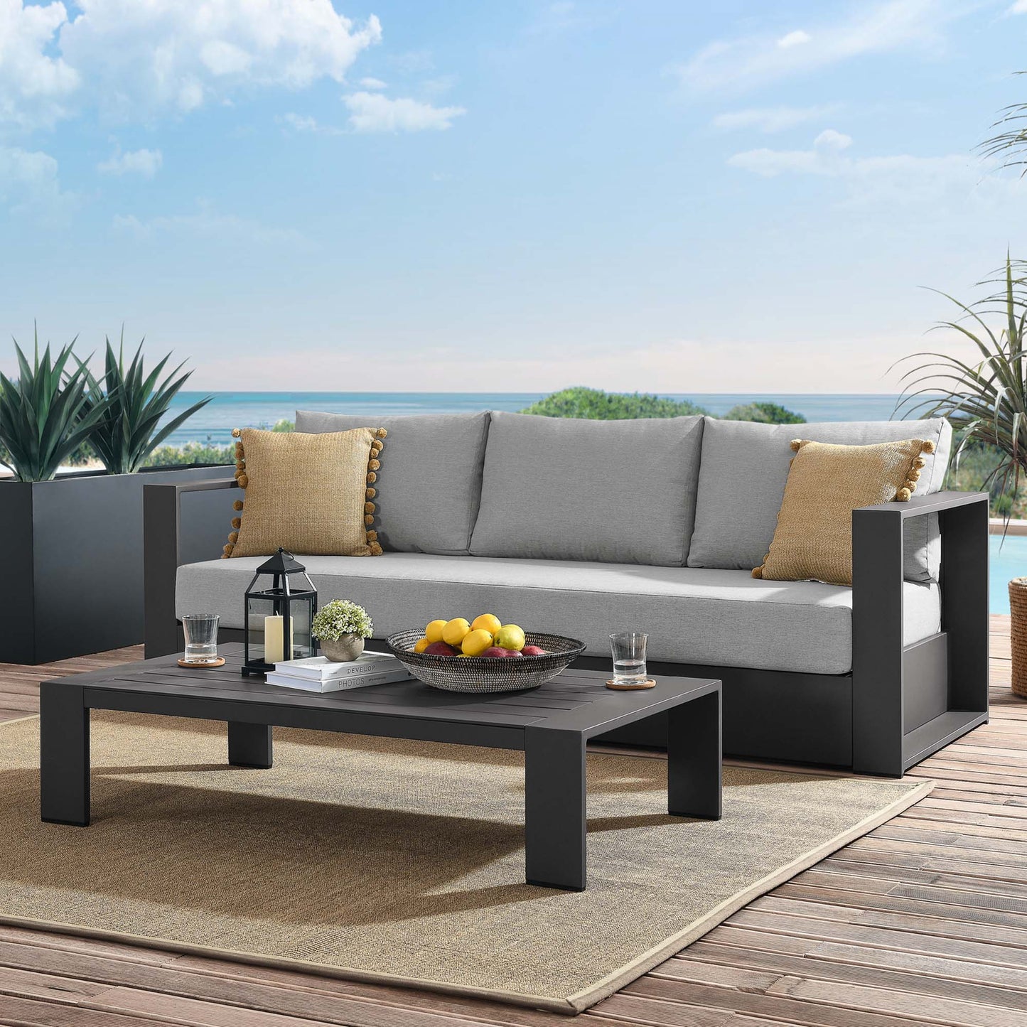 Tahoe 2-Piece Outdoor Patio Powder-Coated Aluminum Set in Gray Gray by Modway (5750)