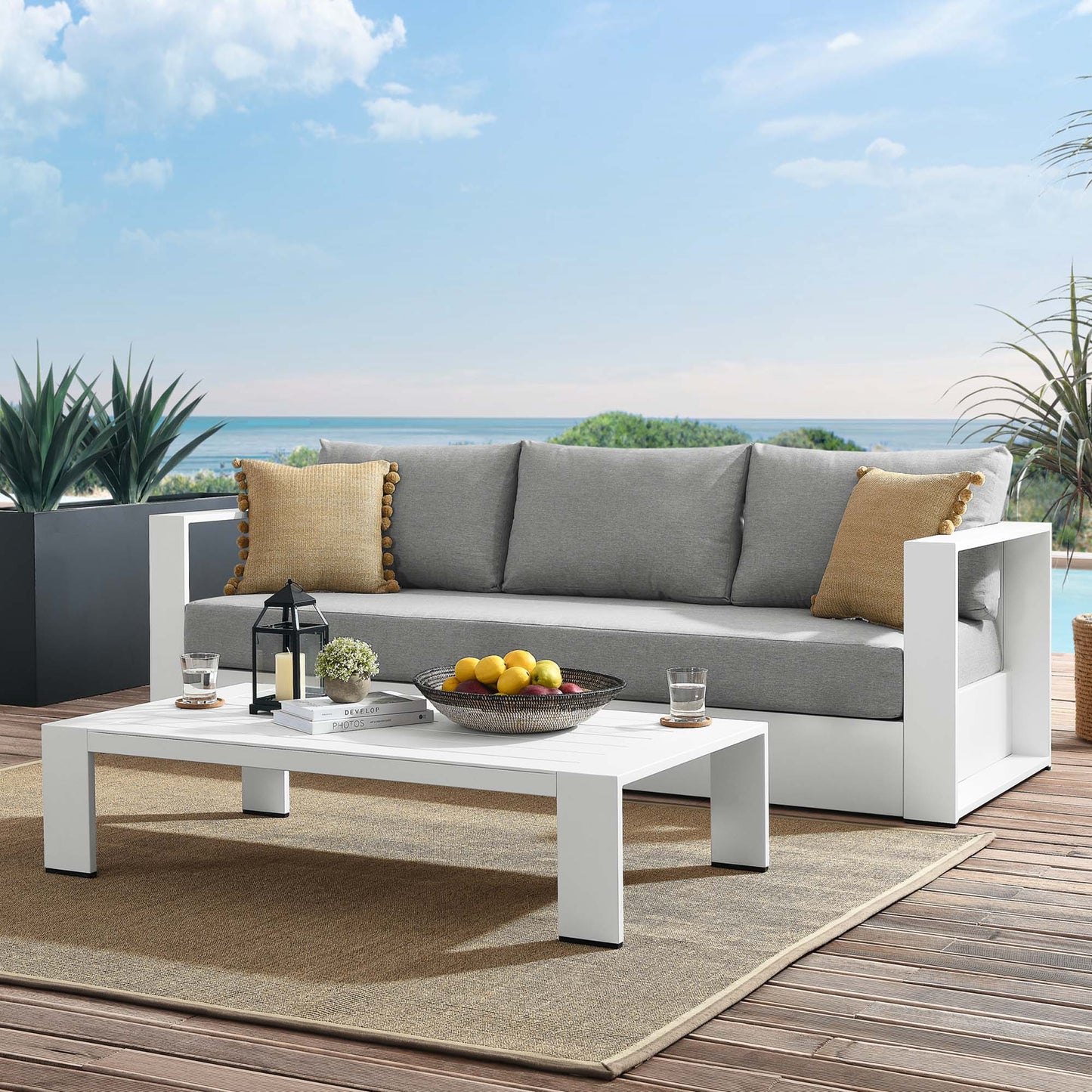 Tahoe 2-Piece Outdoor Patio Powder-Coated Aluminum Set in White Gray by Modway (5750)