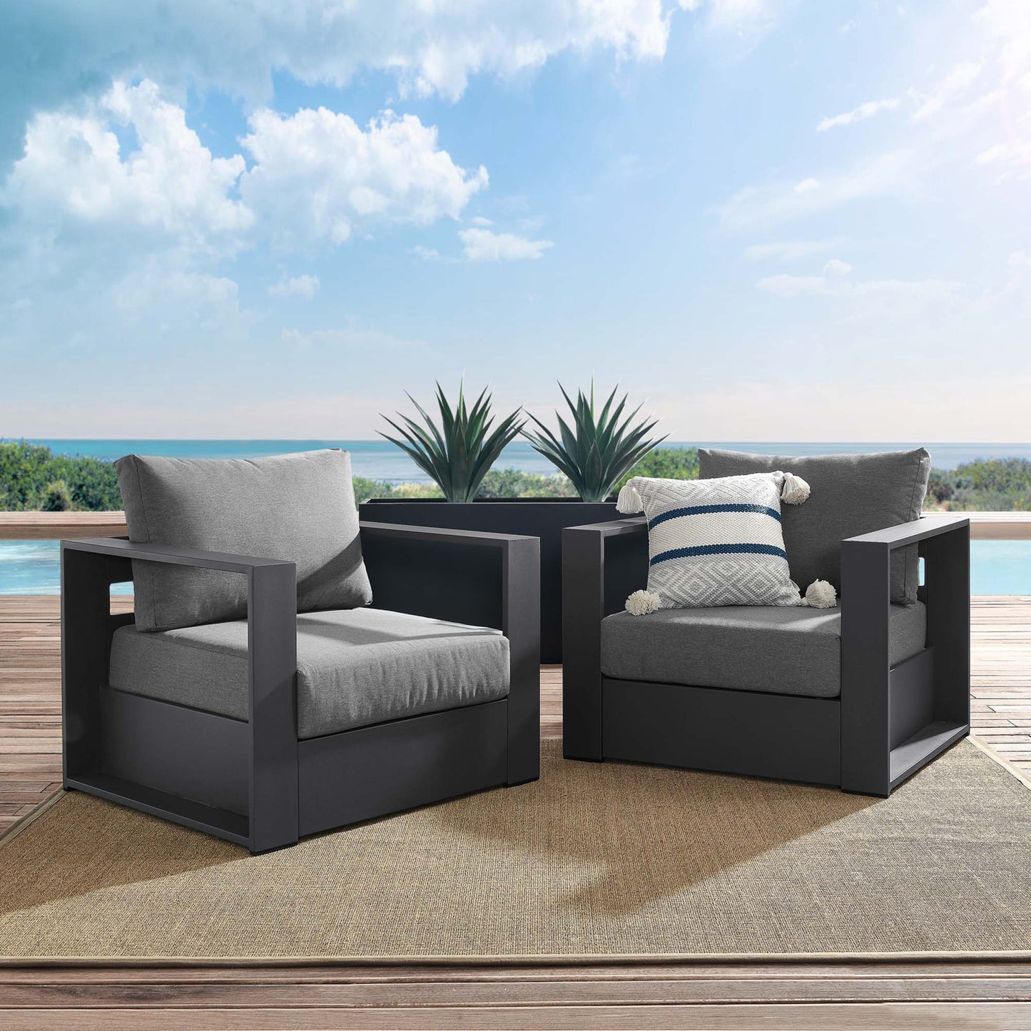 Tahoe 2-Piece Outdoor Patio Powder-Coated Aluminum Armchair Set in Gray Charcoal by Modway (5751)