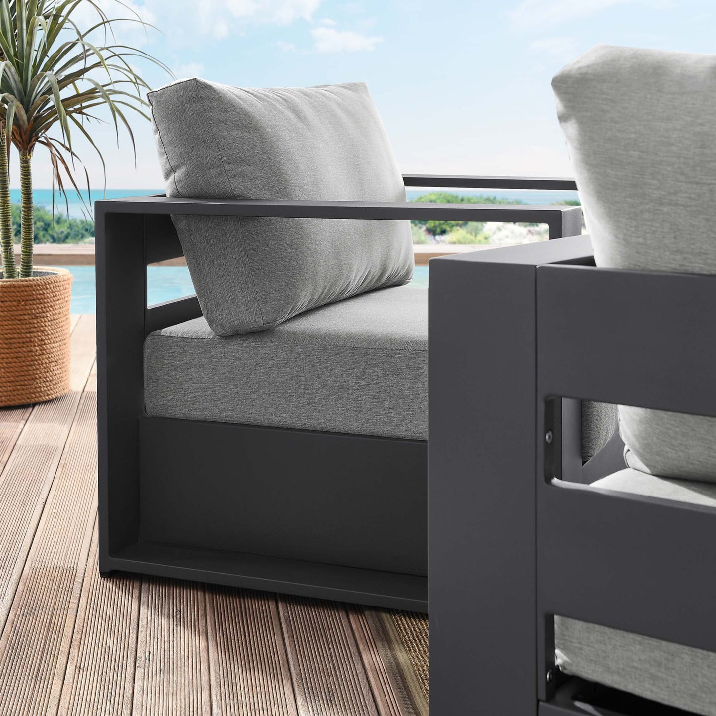 Tahoe 2-Piece Outdoor Patio Powder-Coated Aluminum Armchair Set in Gray Gray by Modway (5751)