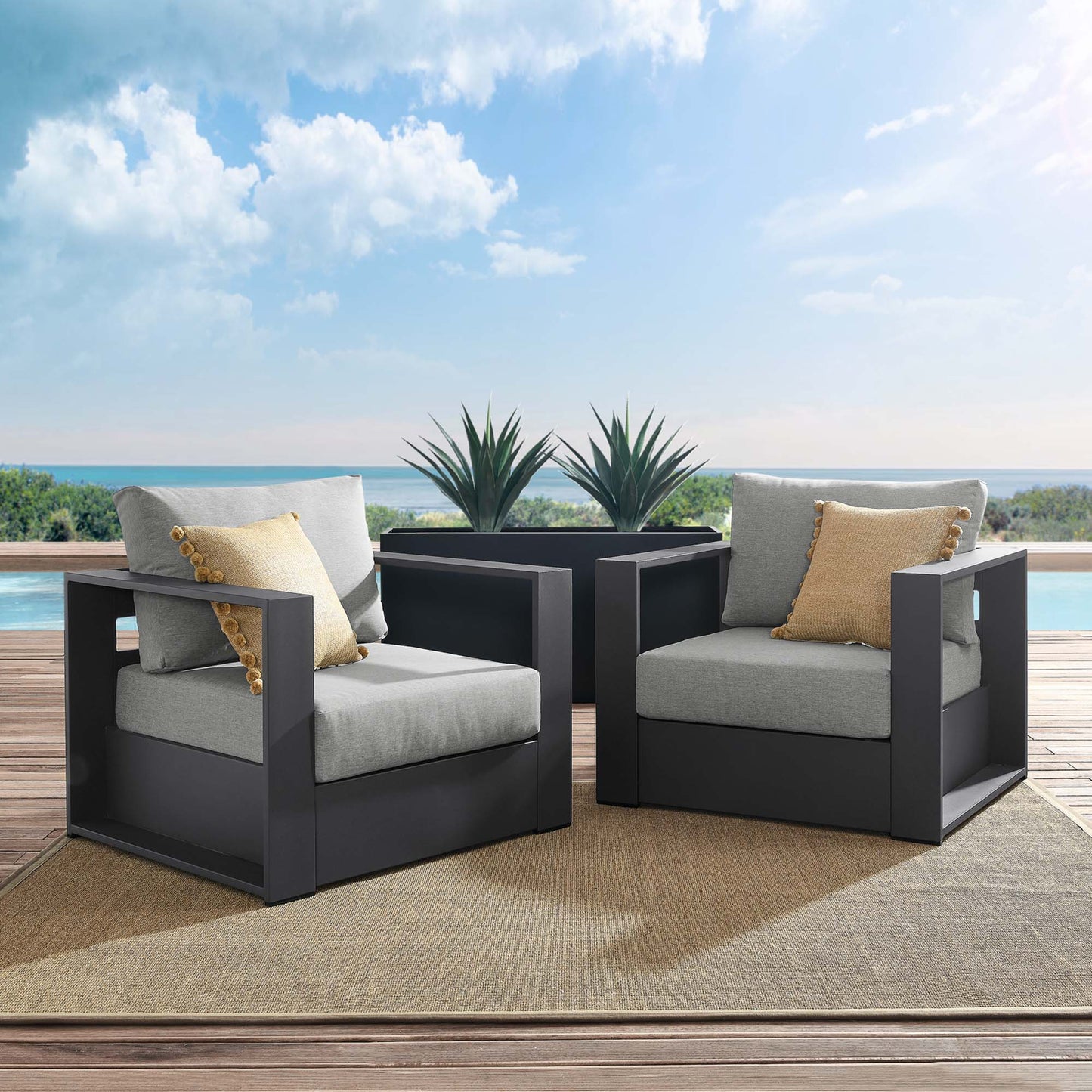 Tahoe 2-Piece Outdoor Patio Powder-Coated Aluminum Armchair Set in Gray Gray by Modway (5751)