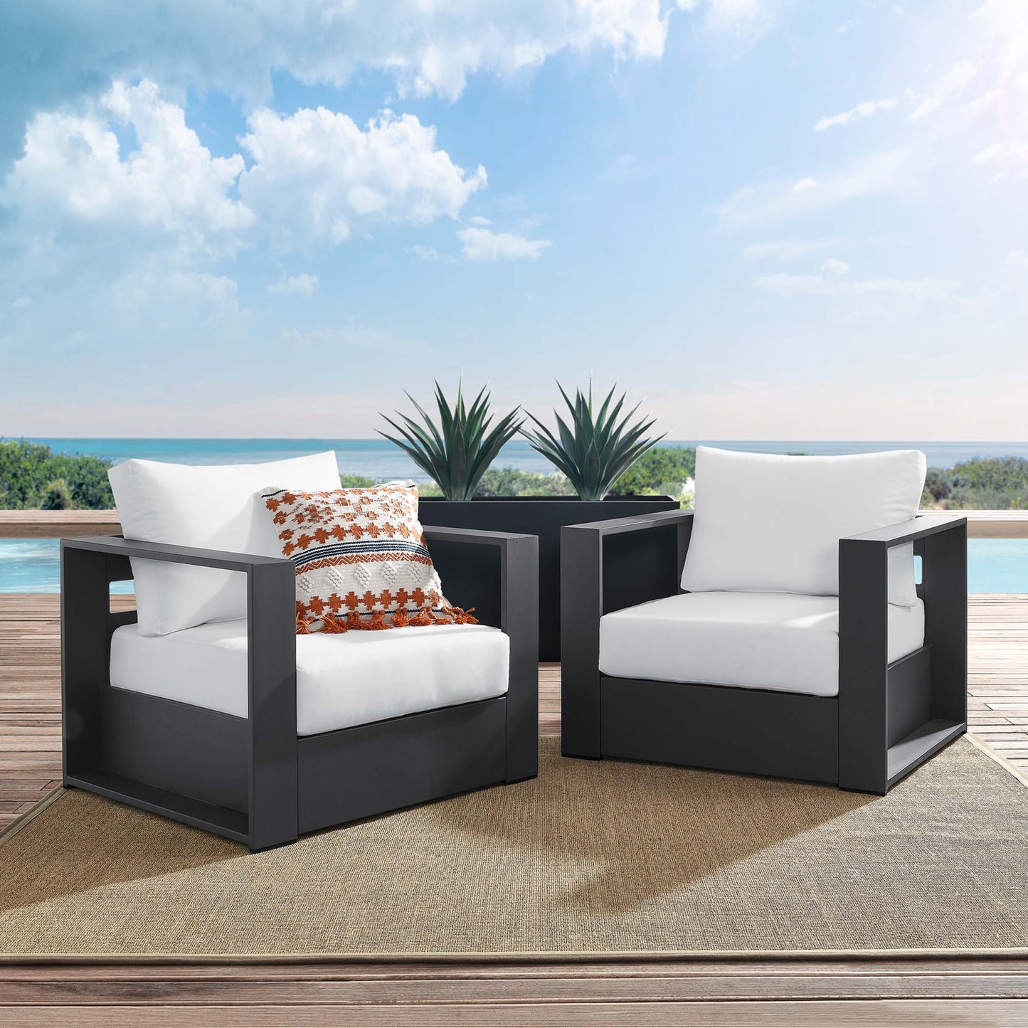 Tahoe 2-Piece Outdoor Patio Powder-Coated Aluminum Armchair Set in Gray White by Modway (5751)