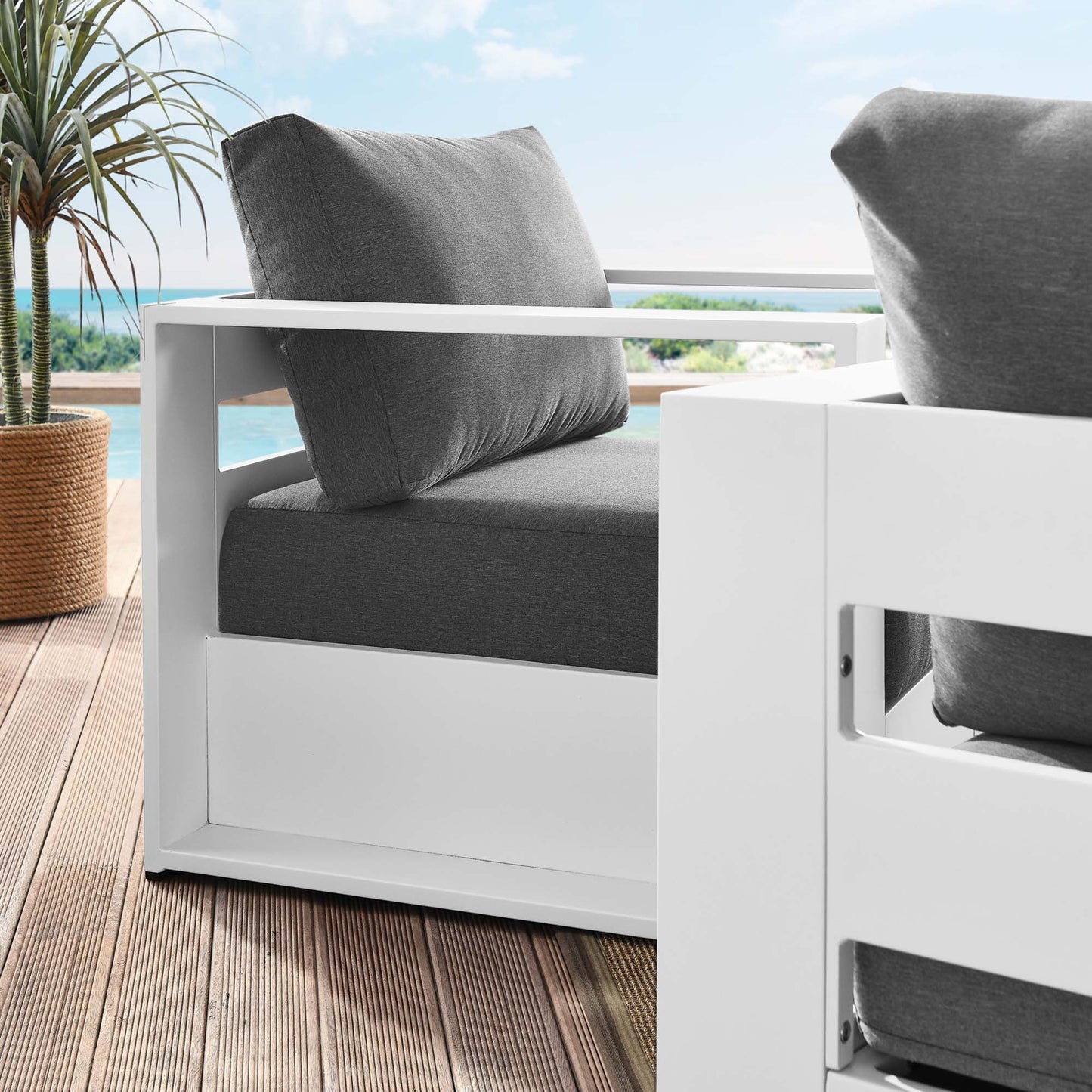 Tahoe 2-Piece Outdoor Patio Powder-Coated Aluminum Armchair Set in White Charcoal by Modway (5751)
