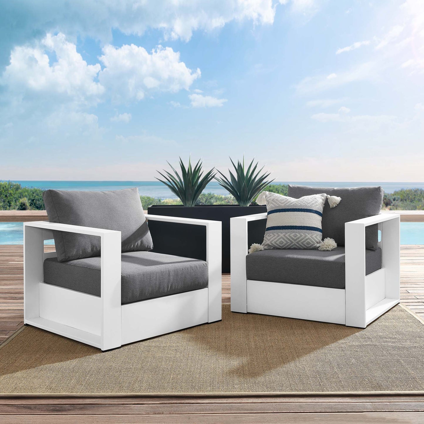 Tahoe 2-Piece Outdoor Patio Powder-Coated Aluminum Armchair Set in White Charcoal by Modway (5751)