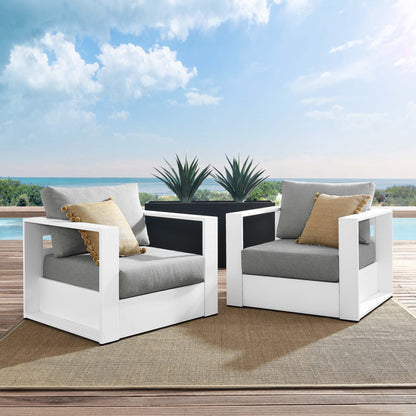 Tahoe 2-Piece Outdoor Patio Powder-Coated Aluminum Armchair Set in White Gray by Modway (5751)