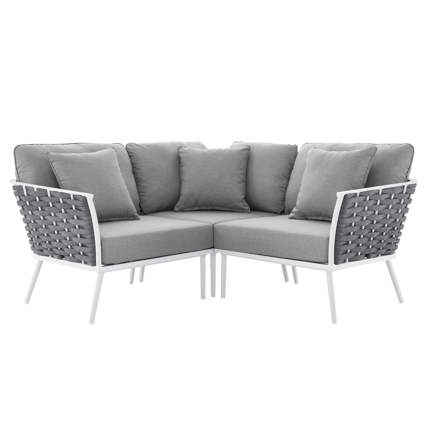Stance Outdoor Patio Aluminum Small Sectional Sofa in White Gray by Modway (5752)