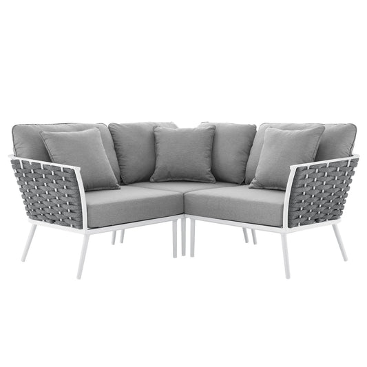 Stance Outdoor Patio Aluminum Small Sectional Sofa in White Gray by Modway (5752)