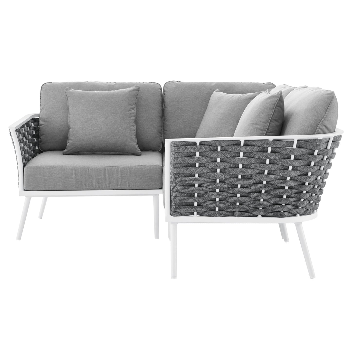 Stance Outdoor Patio Aluminum Small Sectional Sofa in White Gray by Modway (5752)